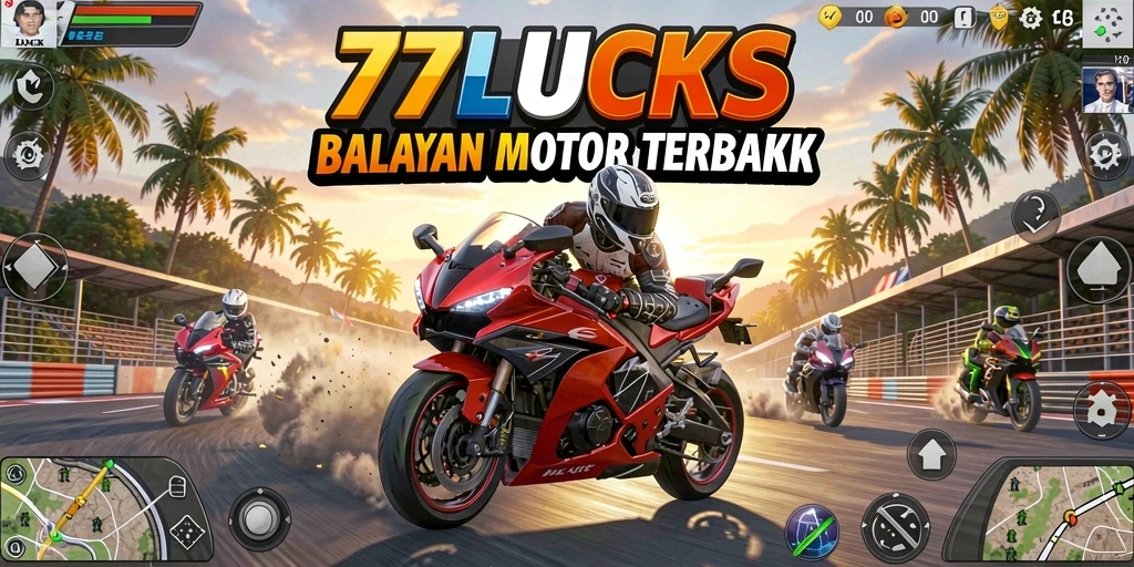 Tampilan gameplay seru dalam game balapan motor 77LUCKS.
