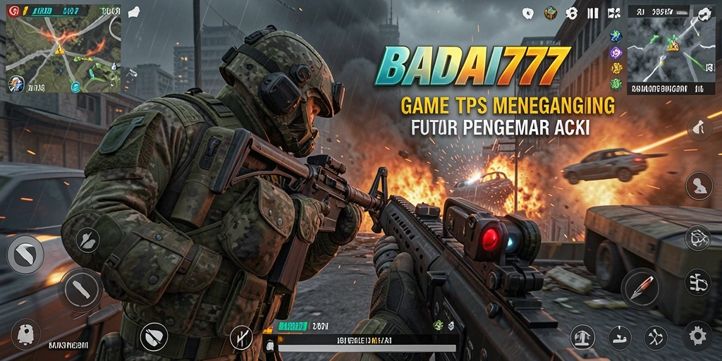Screenshot gameplay BADAI777 menunjukkan aksi seru dalam pertempuran TPS.