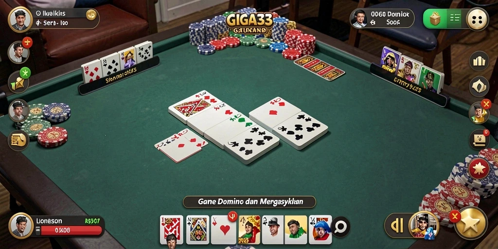 Screenshot GIGA33 menampilkan pemain yang sedang bermain Domino dengan antusias.