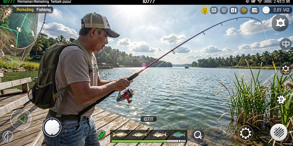 Screenshot menunjukkan gameplay memancing yang mendebarkan di ID777.