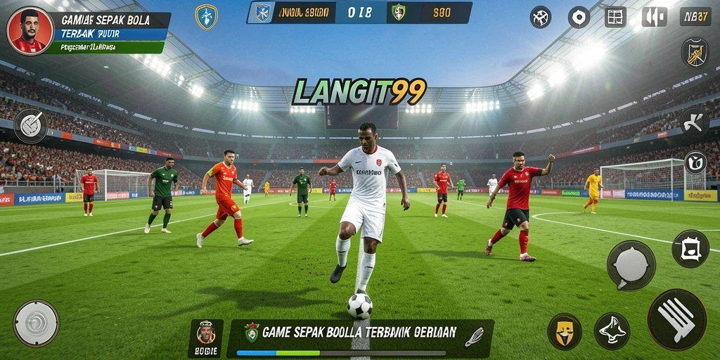 Tampilan gameplay LANGIT99 saat pertandingan sepak bola berlangsung.