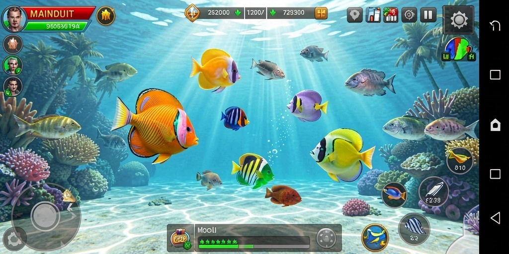 Tampilan gameplay seru dalam MAINDUIT saat menembak ikan.