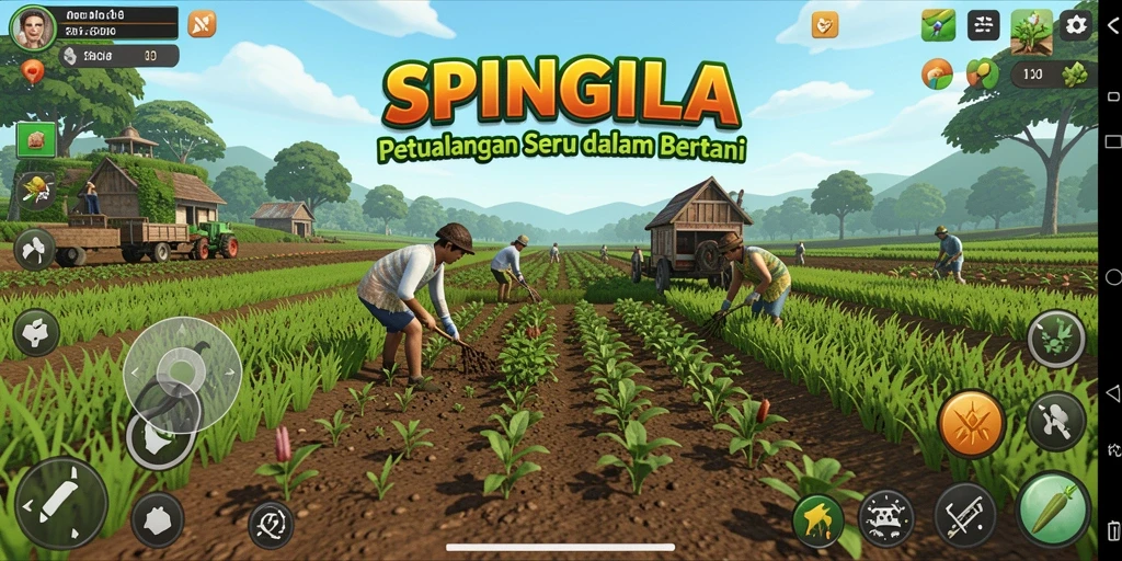 Screenshot gameplay SPINGILA menunjukkan aktivitas bertani yang menyenangkan.