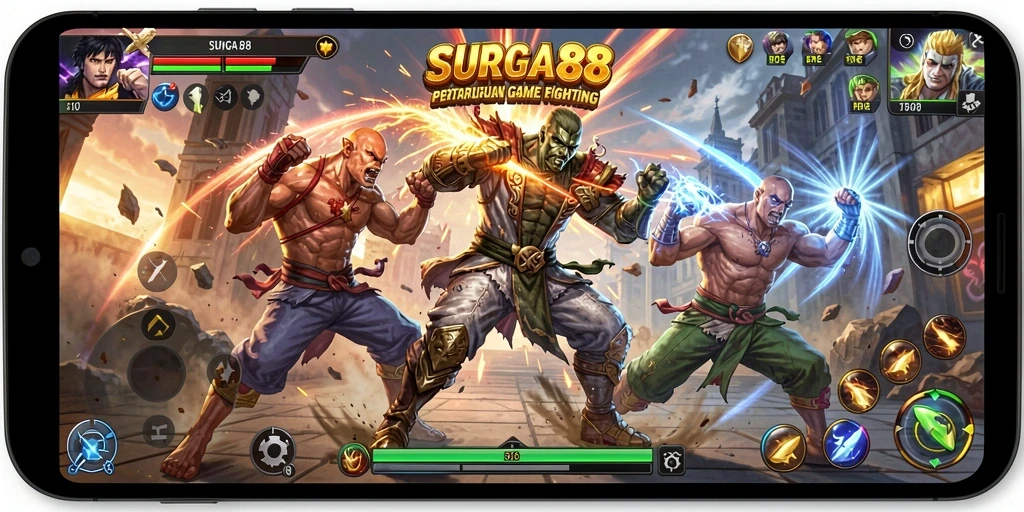 Tampilan gameplay SURGA88 yang mendebarkan dalam pertarungan seru.